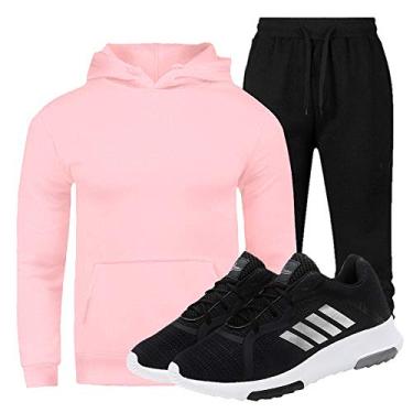 Imagem de Conjunto Moletom Rosa/G - Tenis Preto/40