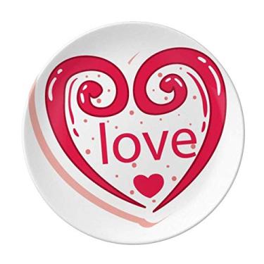 Imagem de Prato decorativo para o Dia dos Namorados com coração rosa fofo de porcelana salver louça de jantar