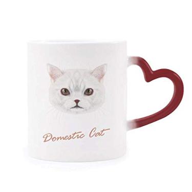 Imagem de Caneca branca doméstica gato animal de estimação sensível ao calor Caneca vermelha muda de cor