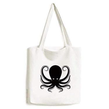 Imagem de Octopus Marine Life Bolsa de lona com estampa preta e branca bolsa de compras casual