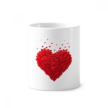 Imagem de Suporte para caneta de escova de dentes em formato de corações vermelhos para dia dos namorados Caneca de cerâmica com suporte