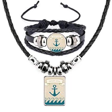 Imagem de Conjunto de joias de pulseira de couro com estampa de vela e âncora Ocean Love Sea
