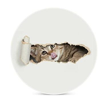 Imagem de Porta-copos de cerâmica de cortiça, porta-copos à prova d'água, tapete de mesa divertido de gato olhando através do orifício, caneca de café para mesa 1 peça