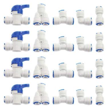 Imagem de DGZZI 1 conjunto de 20 conjuntos de acessórios de aquário de osmose reversa com clipes de bloqueio de 1/4" OD RO conectores de plástico para tubo de água