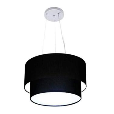 Imagem de Lustre Pendente Duplo Cúpula Tecido 25/40x35, Vivare Iluminação, Pendente4158 PRPR, Preto, Médio