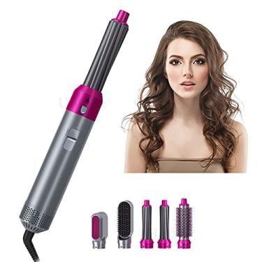 Imagem de Escova De Secador De Cabelo, 5 em 1 secador de cabelo multifuncional pente de ar quente secador de cabelo escova de cabelo profissional encrespador de cabelo (Color : Pink)