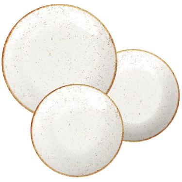 Imagem de Conjunto com 12 Pratos Tramontina Rústico em Porcelana - Branco/Marrom