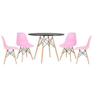 Imagem de Loft7, KIT - Mesa Eames 100 cm preto + 4 cadeiras Eames DSW rosa claro