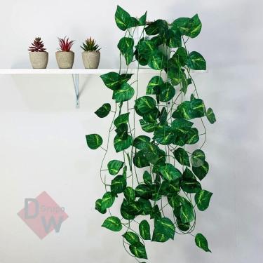 Imagem de Kit Planta Trepadeira Artificial Jiboia Com Vaso Branco