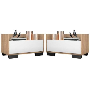 Imagem de Kit Com 2 Mesas De Cabeceira 80Cm Multimóveis V4003 Rustic/Branca/Preta Rustic/Branco/Preto
