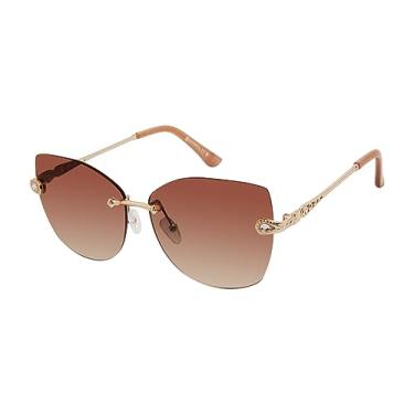Imagem de Southpole Women's 1093SP Frameless Jeweled UV400 Protective Metal Cat Eye Sunglasses. Cool Gifts for Her, 60 mm, Gold & Nude