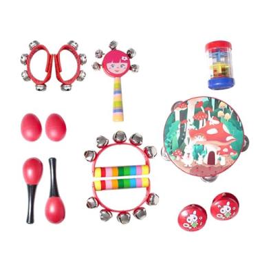 Imagem de Kokiya 13 peças instrumentos musicais de percussão montessori, instrumento musical de bebê, brinquedo sensorial, conjuntos de música de madeira para idade de, Vermelho