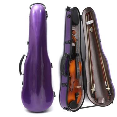 Imagem de WUQIMUSC Capa para violino 4/4 capa rígida de fibra de carbono leve triângulo com alças traseiras Bolsa de armazenamento de acessórios externos (roxo)