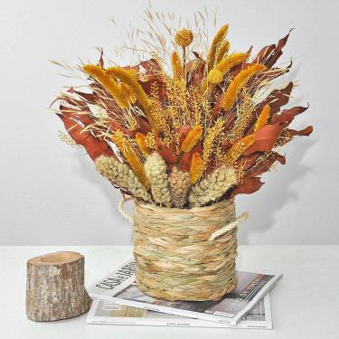 Imagem de Arranjo de flores desidratadas cachepô de taboa com trigo chinês