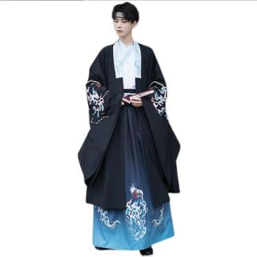 Imagem de Hanfu azul gradiente masculino chinês bordado antigo Hanfu masculino cosplay fantasia Hanfu roupa para homens plus size