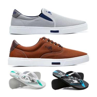 Imagem de Kit 1 Tênis Iate 1 Tênis E 2 Chinelos Polo Joy Cinza Claro e Marrom 40