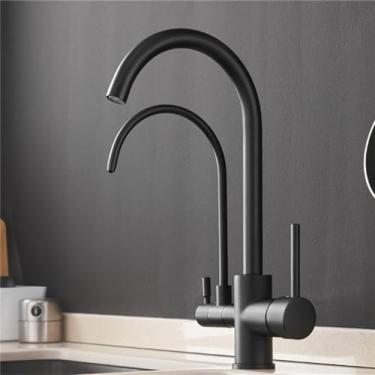 Imagem de Torneiras de cozinha para cozinha com filtro de água, torneira misturadora de pia de três maneiras, 0176 preta, CHINA