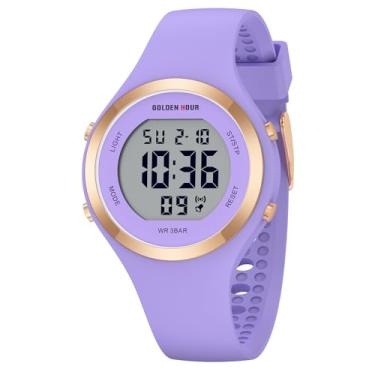 Imagem de GOLDEN HOUR Relógio esportivo feminino com pulseira de silicone com cronógrafo digital à prova d'água, Roxa, Moderno