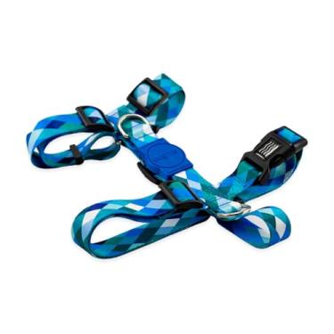 Imagem de Dog Trip Brasil Coleira Peitoral Para Cachorro Cães Modelo H Tradicional Tamanho Porte Grande Médio Pequeno (M, Quadriculada Azul)