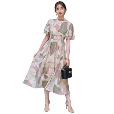 Imagem de Camisa Feminina Geo Print Butterfly Sleeve Dress (Color : Multicolor, Size : L)