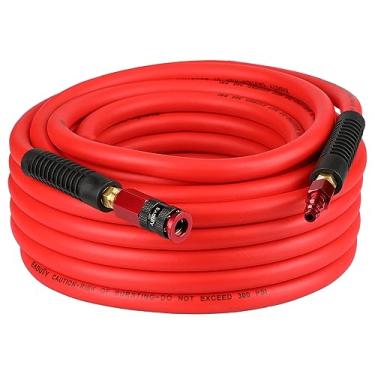 Imagem de EADUTY Mangueira de ar híbrida 1,9 cm x 15,2 m, leve, flexível, durável mangueira de compressor de ar com acoplador rápido universal de alumínio e plugue industrial, vermelha