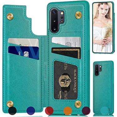 Imagem de XcaseBar Capa carteira para Samsung Galaxy Note 10 Plus [bloqueio RFID] [suporte para 4 cartões de crédito], capa protetora de couro PU para celular mulheres homens para Note 10+ capa de telefone carteira azul verde