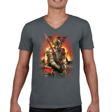Imagem de Camiseta Apocalypse Reaper gola V Fantasia Esqueleto Cavaleiro com uma Espada Medieval Criatura Lendária Dragão Mago, Carvão, GG