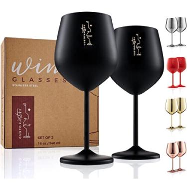 Imagem de Gusto Nostro Taça de vinho de aço inoxidável - 510 g - Taças de vinho pretas inquebráveis para viagens, acampamento e piscina - Taça de vinho de metal portátil chique, única e legal para eventos ao ar
