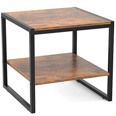 Imagem de Besiture Mesa de extremidade, mesa lateral quadrada de 50 cm com prateleira de armazenamento de 2 níveis, mesa de café pequena para sala de estar, mesa de cabeceira com acabamento de madeira para quarto, marrom rústico