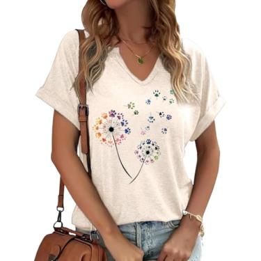 Imagem de Earlymemb Camiseta feminina vintage com estampa de flores e gola V Boho floral flores silvestres casual Cottagecore camiseta manga curta, J-damasco, XXG