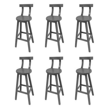 Imagem de Kit 6 Bancos Altos Bistrô de Madeira com Encosto Girafa Ideal para Bar e Restaurante Preto