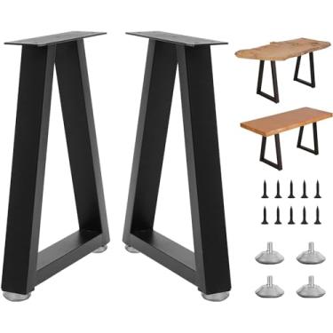 Imagem de Rioychan Pernas de mesa de mesa de metal de 55 cm, pernas de mesa de centro de metal trapézio, perna de mesa de jantar industrial resistente com almofadas de pés de ajuste (suporta até 362 kg)