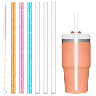Imagem de 6 canudos de substituição de cor para Stanley 597 g copo de 396 g, canudos transparentes reutilizáveis com glitter Alwenid para copo Stanley Quencher FlowState, sem BPA e pode ser lavado na