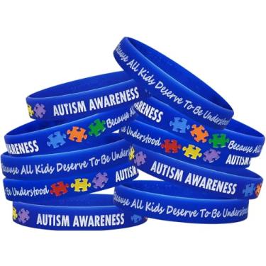 Imagem de Pulseira de silicone conscientização do autismo - Porque todas as crianças merecem ser compreendidas - pacote com 10, One Size, Silicone, Sem Pedra Preciosa