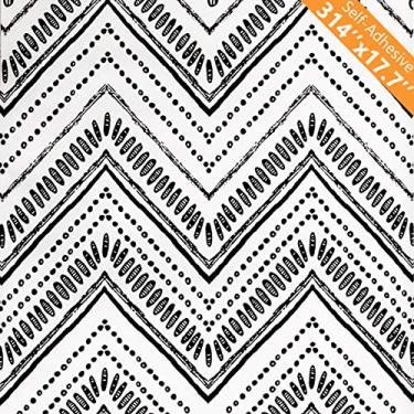 Imagem de MulYeeh Papel de parede de 40 cm x 806 cm para descascar e colar moderno círculo oval listrado preto branco papel de parede autoadesivo removível pré-colado decorativo