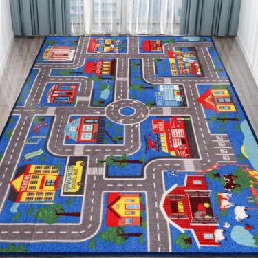 Imagem de Tapete infantil 150 cm x 100 cm, tapete de carro para carros infantis, mapa de estrada da cidade antiderrapante para sala de jogos, quarto, meninos, tapete de brinquedo para crianças (78,7 x 59