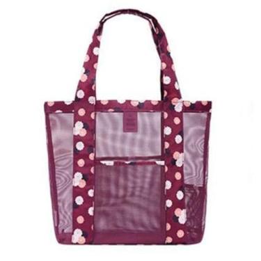 Imagem de Bolsas de praia de malha de verão para mulheres Sacos de mergulho à prova d 'água Moda esportiva feminina Viagem casual Compras SPA Bolsa de ombro (Vinho tinto)
