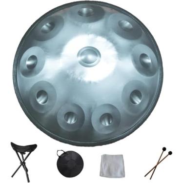 Imagem de Pano de mão harmônico de tambor 9 10 12 14 notas Instrumento de percussão profissional Handpan de aço com bolsa de viagem Decoração de corda e marretas para meditação Yoga Zen, prata, 10 not
