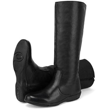 Imagem de Bota Montaria Feminina Em Couro Legitimo Cano Alto Solado Rasteira (39, Preto)