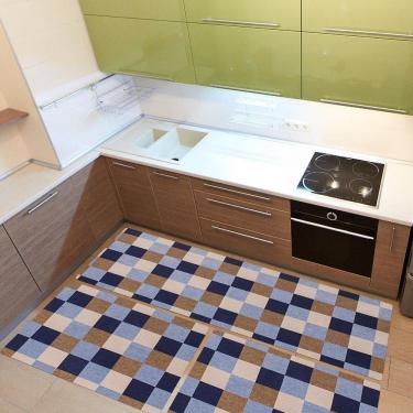 Imagem de Tapete Cozinha 3 Peças Jacquard Latéx Pixel Marinho