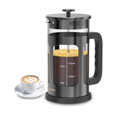 Imagem de Cafeteira francesa, prensa francesa de aço inoxidável 304 com 4 filtros, resistente ao calor, durável, fácil de limpar, prensa de café de vidro borossilicato, bule de vidro 100% livre de BPA, 595 ml