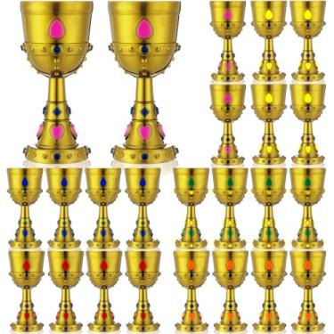 Imagem de Skybooly 24 peças de taças de coroa moldadas medievais 227 g Cálice de joias coloridas vintage de plástico King Queen Decorações de festa medievais para Halloween Carnaval suprimentos de bebida