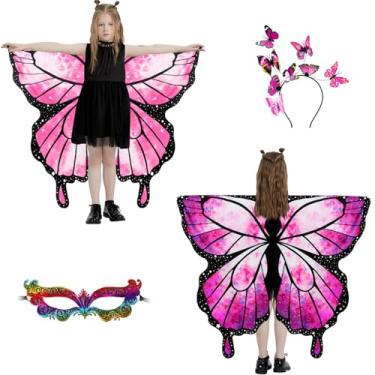 Imagem de plainshe Halloween Costumes for Kids, Double Sided Butterfly Wings, Fairy Wings for Girls Pink, 3PCS Butterfly Costumes Set.