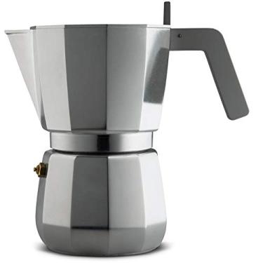 Imagem de Moka, cafeteira expresso em alumínio fundido. Alça e botão em PA, cinza. Fundo de aço magnético adequado para cozinhar por indução. Filtro para café americano incluído. 9 xícaras.