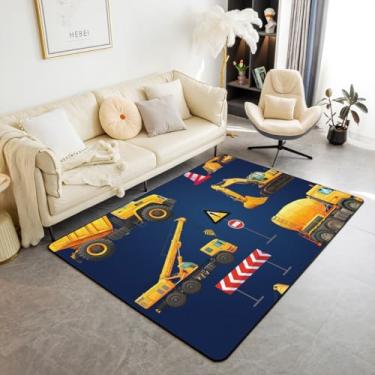 Imagem de Tapete de área de escavadeira de desenho animado 3x5 aquarela amarelo veículo de construção tapete antiderrapante para crianças meninos adolescentes equipamentos ao ar livre caminhões decoração tapete de chão interno para sala de estar cabeceira