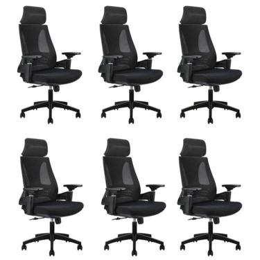 Imagem de Kit 6 Cadeiras Office Diretor Toledo com Apoia Cabeça e Braços 3d Nr17 Preto