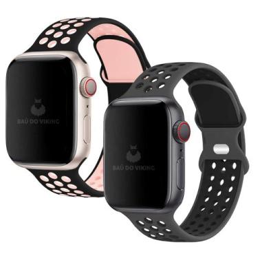 Imagem de Kit 2 Pulseiras Silicone Furos Duplo Fecho Compatível com Apple Watch 