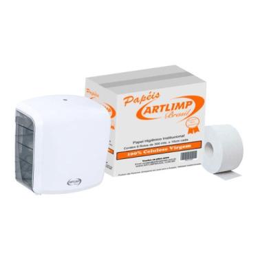 Imagem de Suporte Para Papel Higiênico Rolão + Papel Higiênico 8 x 300 - Artlimp