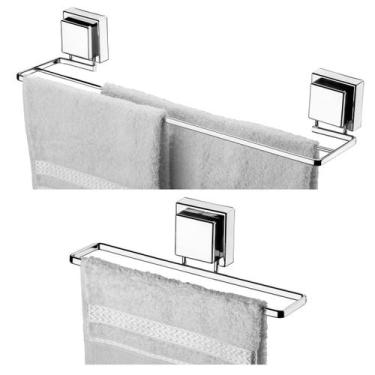 Imagem de Kit Banheiro 2 Peças Suporte Porta Toalha Toalheiro Duplo Ventosa Crom