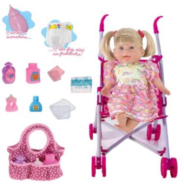 Imagem de Kit Boneca Rafaeli Xixi na Fralda + Carrinho Bebe + Bolsinha - Milk Br